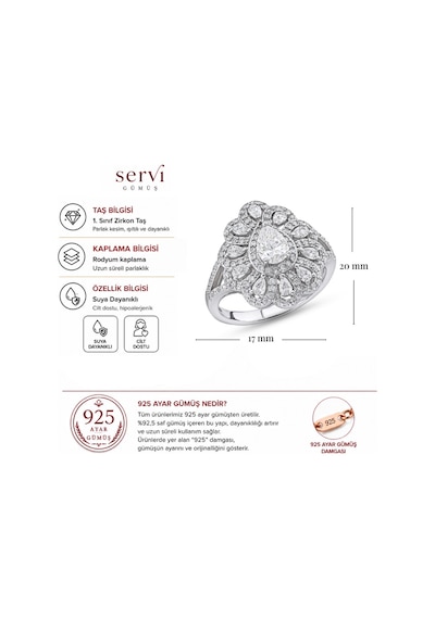 Servi 925 Ayar Gümüş Flora Majesty Yüzük-7