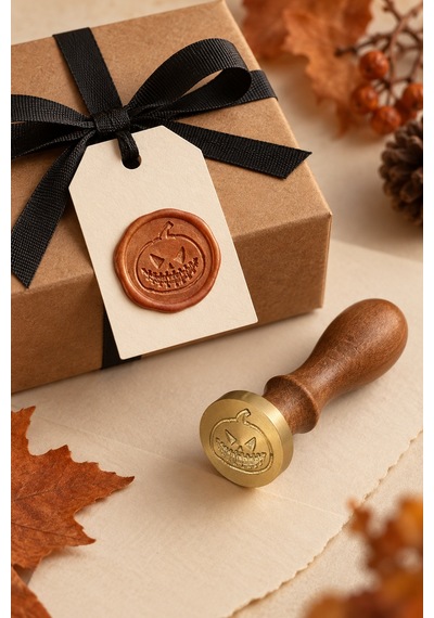 Cadılar Halloween Temalı Ahşap Pirinç Mühür - 2.5 Cm Çap, Balka Çok Renkli