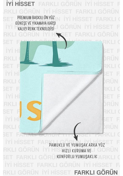 Palmiye Tropikal California Plaj Havlusu - Mint Sarı Akdeniz Marine Hızlı Kuruyan Mikrofiber Havlu Çok Renkli