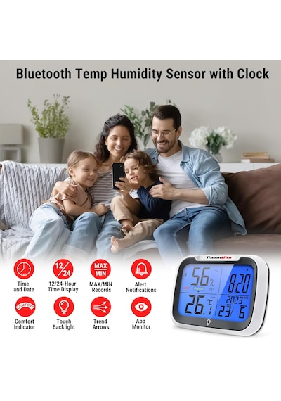 Tp393b Bluetooth Akıllı İç Mekan Termometre Ve Nem Ölçer, 80 Metre Menzilli Uygulama Kontrollü
