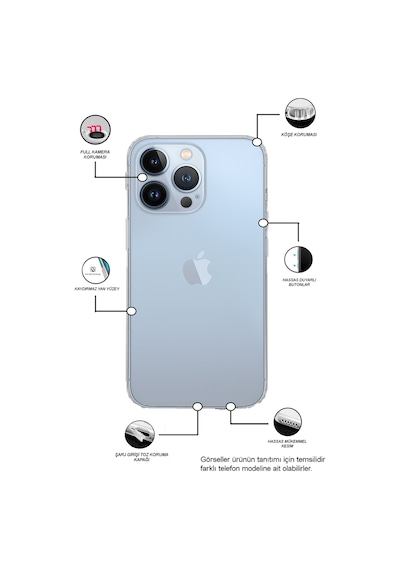 Apple Uyumlu iPhone 14 Kılıf Kamera Korumalı Tıpalı Şeffaf Silikon Kapak