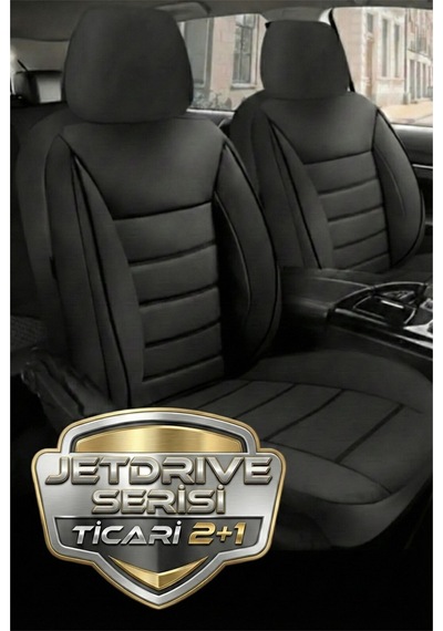 Tegin Jetdrive Ticari Araç 2+1 Üniversal Siyah Deri Koltuk Kılıfı Tam Set 5 Koltuk Airbag, Cepli