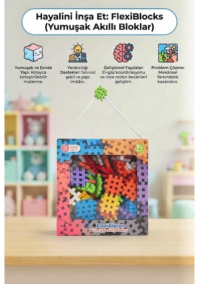 Flexiblocks Eğitici 120 Parça Yumuşak Akıllı Bloklar Küçük Kaşifler İçin Yaratıcı İnşa Seti