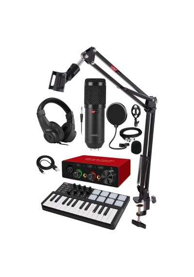 Midex Midi Paket-1 Stüdyo Ekipmanları Seti Ses Kartı Midi Klavye Mikrofon Kulaklık