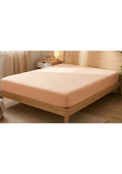 Newsheet %100 Pamuklu Terletmeyen Ve Kaymayan Lastikli Çift Kişilik Penye Çarşaf 160x200 Cm - Somon