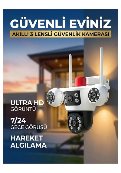 Güneş Enerjili Akıllı Güvenlik Kamerası 355 Ptz, Çift Lens, Hareket Algılama, Gece Görüş,kablosuz