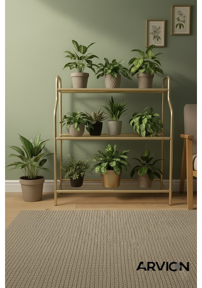Modern Gold 3 Katlı Metal Mutfak Ve Dekoratif Saksılık Çiçeklik Dayanıklı Raflı Stand-organizer Gold