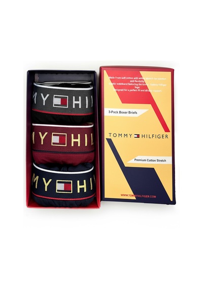 Tommy Hilfiger Erkek 3'lü Boxer Set %100 Organik Pamuk Bordo - Siyah - Lacivert
