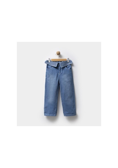 Overdo Kids Kız Çocuk 5-8 Yaş Taş Detaylı Baskılı Kot Pantolon Açık Mavi