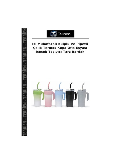 Isı Muhafazalı Kulplu Ve Pipetli Çelik Termos Kupa Ofis Eşyası İçecek Taşıyıcı Tarz Bardak Çok Renkli