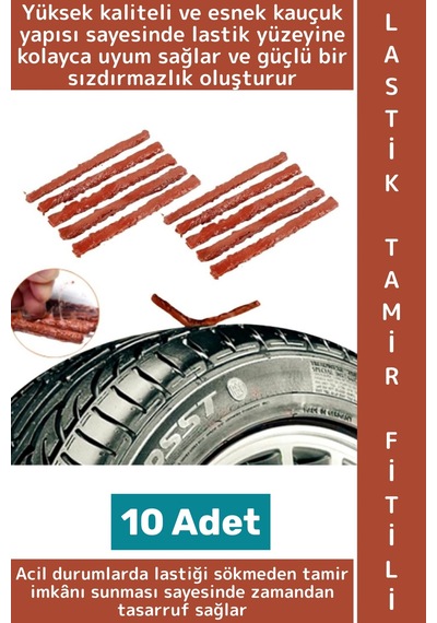 Otomobil Motosiklet Bisiklet Onarım Bakım Esnek Kauçuk Acil Durum Kiti Lastik Tamir Fitili 10 Adet