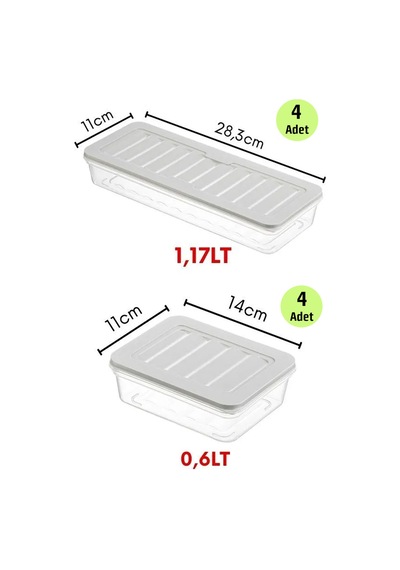 8'li Buzdolabı Ve Buzluk Düzenleyici Saklama Kabı Derin Dondurucu Düzenleyici 4x1170 Ml 4x600 Ml Karışık