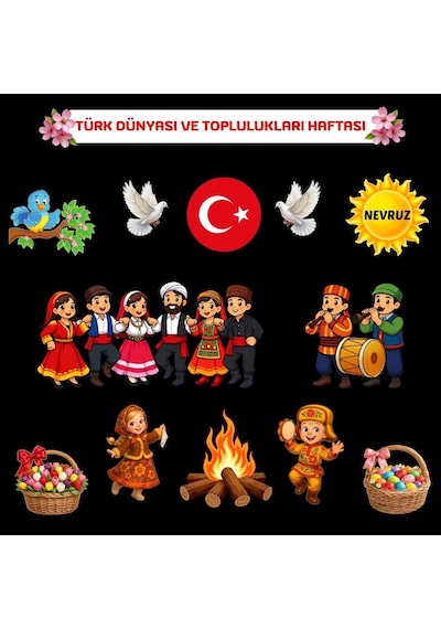 Türk Dünyası Ve Toplulukları Haftası Nevruz Bahar Bayramı Panosu Figür Seti Hazır Kesim 7
