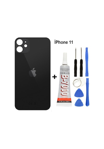 Senalstore Apple Uyumlu iPhone  11 Arka Cam Batarya Pil Kapağı + Yapıştırıcı + Tamir Set - Siyah