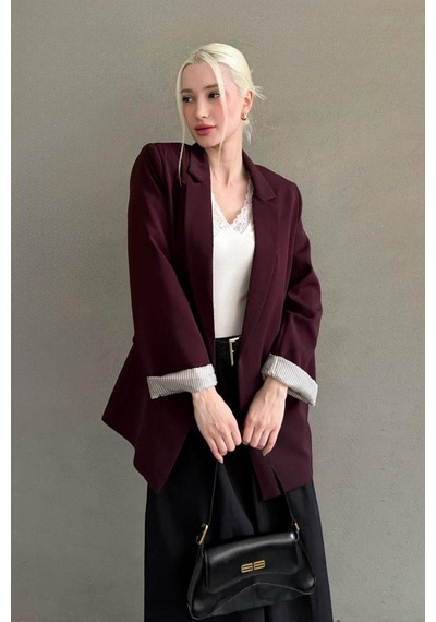 Seeh Bordo Kol Desenli Blazer Kadın Ceket Sh339