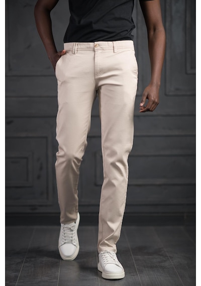 Perpant Slimfit Küçük Armürlü Yazlık Pamuklu Gabardin Pantolon Krem