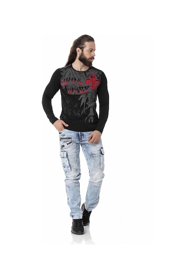 Cipo & Baxx CL522 Desenli Siyah İnce Sweatshirt Siyah