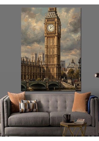 Puslu Londra Big Ben Manzarası Dekoratif Kanvas - Mdf Ahşap Tablo