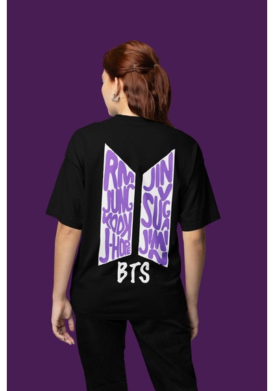 Sevbano Bts Sırt Baskılı Unisex Oversize Müzik Grubu Tişört Siyah