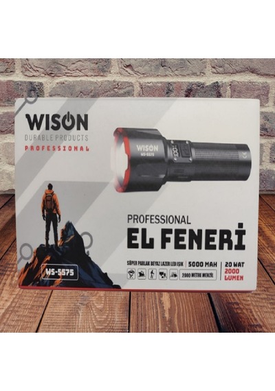 Wıson Ws-5575 20 Wat 2000 Lümen Profesyonel Şarj Edilebilir El Feneri Siyah