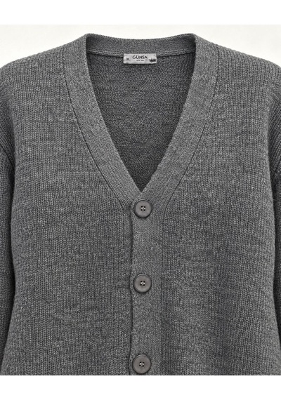 Classics Men Günsa Comfort Fit Erkek Tam Düğmeli Triko Ceket - 7832 Füme
