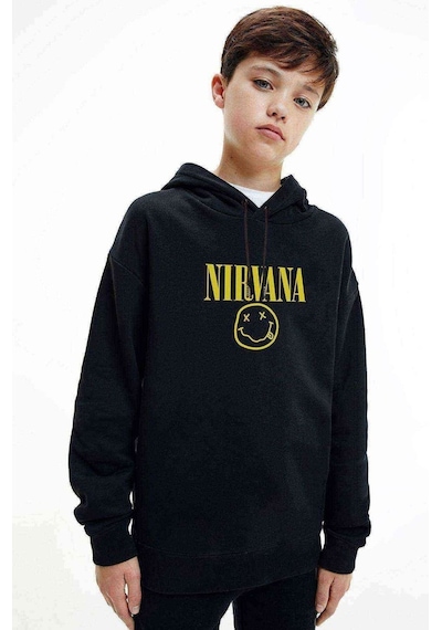 Tshirthane Nirvana Baskılı Unisex Çocuk Kapüşonlu Siyah Sweatshirt (528606711)