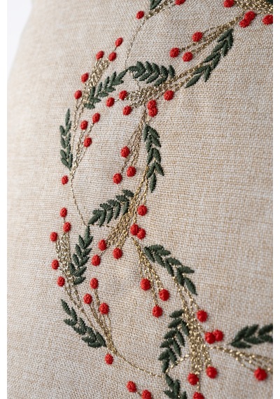 Xmas Bej Nakşlı Biyeli Kırlent Kılıfı 45x45 2550 Bej