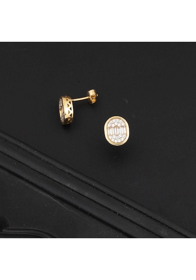 Bilezikci 14 Ayar Oval Baget Altın Küpe Kplb34560