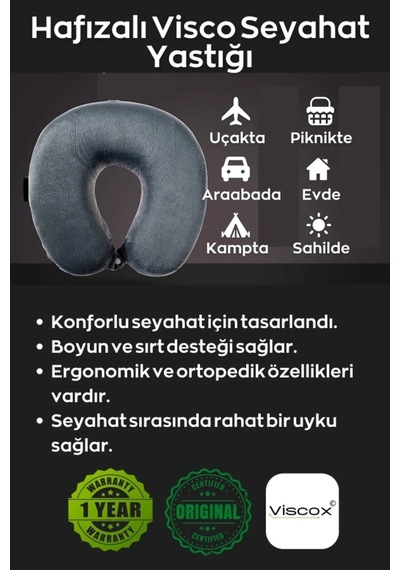 Beyaz Ortopedik Seyahat Boyun Yastigi Hava Geçirgen 50 X 70 36 X 33 Pamuklu 0 - 499 Gr Visko Beyaz