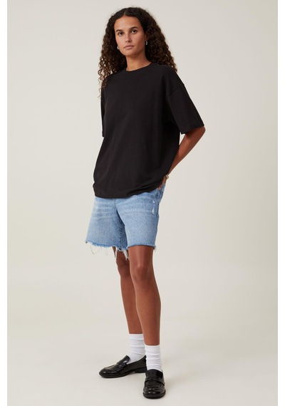 Seeh Siyah Kısa Kollu Oversize Basic Kadın T-shirt Sh281