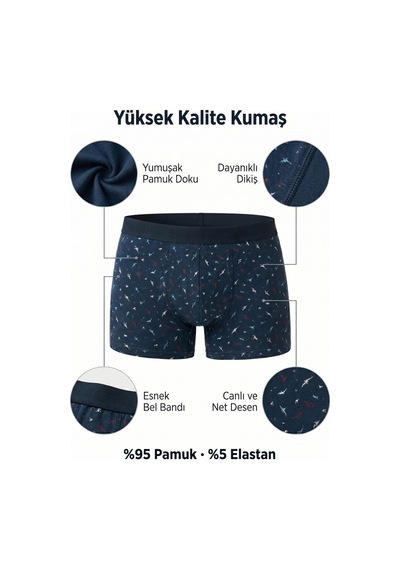 Hepsine Rakip Kota Erkek Baskılı Penye Boxer 6 Lı Paket Pamuklu Elastan Karışık Desenli KARIŞIK