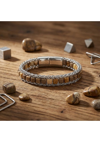 Beycen Aksesuar Odun Jasper Doğal Taşlı Hasır Örgü Zincirli Erkek Çelik Bileklik 39022b28d3 Çok Renkli 47375574