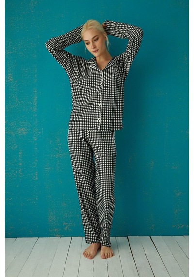 Pijamoni Kadın Süet Boydan Düğmeli Pijama Takımı - 5660-4 001