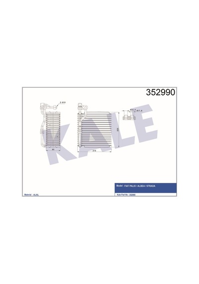 KALE 352990 EVAPORATOR (220×187×90) PALIO ALBEA STRADA 1.2 1.4 1.