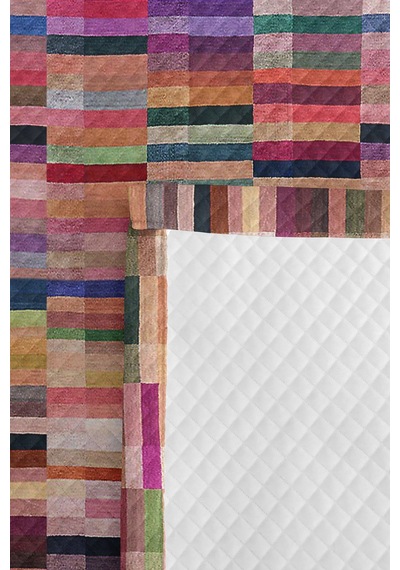Renkli Geometrik Modern Genç Odası Tek Kişilik Pike Takımı - Pastel Çizgili 160x220 Cm Yatak Örtüsü Kırık Bulut Uyumu