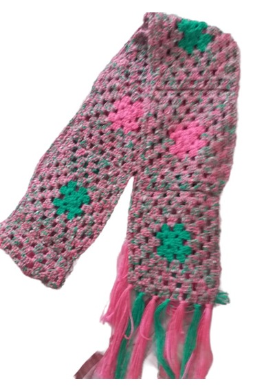 El&Ma El Örgüsü Etnik & Otantik Motifli Pembe-yeşil Atkı & Boyunluk Çok Renkli