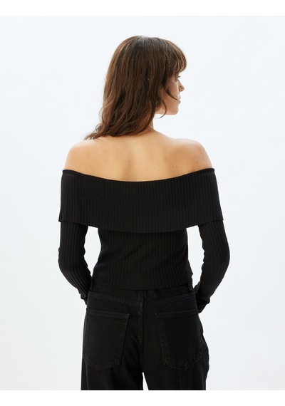 Koton Omzu Açık Triko Yelek Fermuarlı Uzun Kollu Slim Fit Siyah 5wak30045ek Siyah