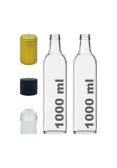 1000 Ml Şeffaf Maraska Yağdanlık Kapaklı Ve Kapüşonlu 1000 Cc Köşeli Cam Şişe 2 Adet Şeffaf / Şeffaf