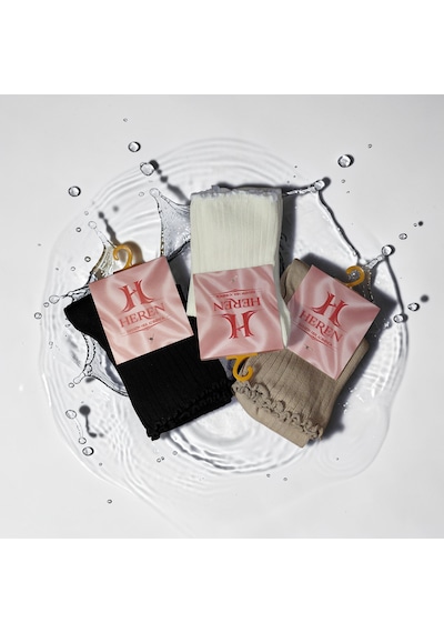 Heren Socks Heren Lastik Fırfırlı 3'lü Kadın Çorap , Fitilli Fırfırlı Kolej Boy Ekru - Bej - Siyah Heren Socks Heren Lastik Fırfırlı 3'lü Kadın Çorap , Fitilli Fırfırlı Kolej Boy Ekru - Bej - Siyah