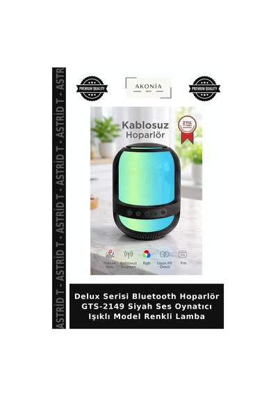 Delux Serisi Bluetooth Hoparlör Gts-2149 Siyah Ses Oynatıcı Işıklı Model Renkli Lamba