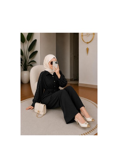 Hira Life Fashion Kadın Kolu Taş Detaylı Bel Bağlamalı Salaş Keten Gömlek Pantolon İki 'li Şık Takım Siyah Siyah Hira Life Fashion Kadın Kolu Taş Detaylı Bel Bağlamalı Salaş Keten Gömlek Pantolon İki 'li Şık Takım Siyah Siyah