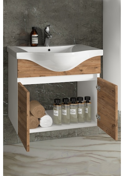 Yıldız 65 Cm Beyaz-atlantik Çam Mdf Seramik Lavabolu Asma Banyo Alt Dolabı Beyaz - Atlantik Çam Yıldız 65 Cm Beyaz-atlantik Çam Mdf Seramik Lavabolu Asma Banyo Alt Dolabı Beyaz - Atlantik Çam