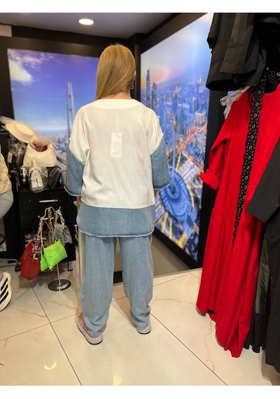 Büyük Beden Tencel Bisiklet Yaka Fiyon Taş Boncuk İşlemeli Beli Lastikli Cepli Mom Kadın Alt Üst Takım Ekru Büyük Beden Tencel Bisiklet Yaka Fiyon Taş Boncuk İşlemeli Beli Lastikli Cepli Mom Kadın Alt Üst Takım Ekru