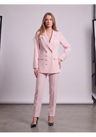 Prenses Kadın Regular Kesim Blazer Ceket Pantolon Takım Modern Trend Zamansız Pembe