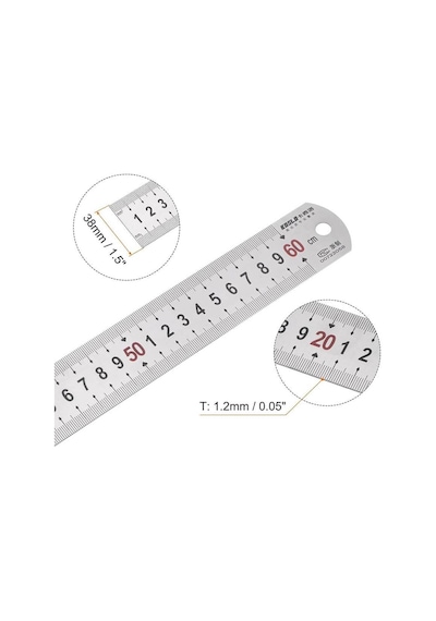 60cm 24 İnch - Çift Taraflı Paslanmaz Çelik Metal Cetvel - Kalınlık 1mm