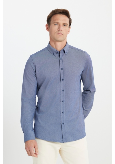 AC&Co / Altınyıldız Classics Erkek Lacı Pamuklu Örme Slim Fit Dar Kesim Düğmeli Yaka Gömlek Lacı Lacivert AC&Co / Altınyıldız Classics Erkek Lacı Pamuklu Örme Slim Fit Dar Kesim Düğmeli Yaka Gömlek Lacı Lacivert