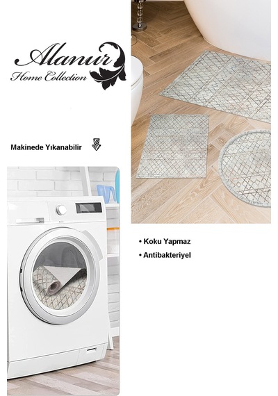 Dekoreko Kaymaz Taban Djt 3 Lü Banyo Paspas Takımı Trend Karışık Iskandinav F5079 Bej