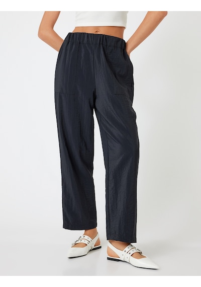Koton Bol Paça Pantolon Cepli Beli Lastikli Siyah 5wak40041pw Siyah