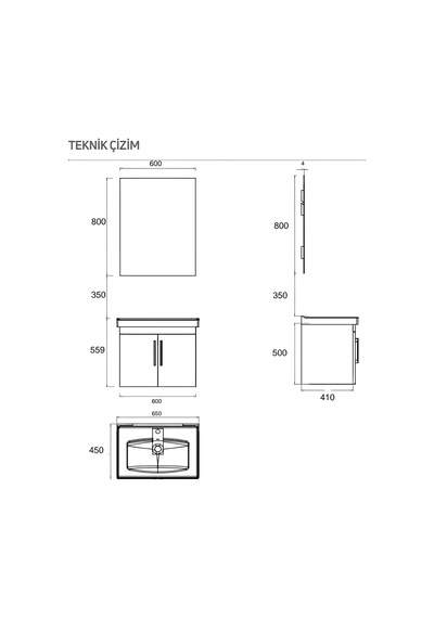 Creavit D20 Banyo Dolabı Seti Çekmeceli 65 Cm Antrasit Gri Creavit D20 Banyo Dolabı Seti Çekmeceli 65 Cm Antrasit Gri