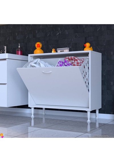 Eliusta Sare 70 Cm Beyaz Sepetli Banyo Dolabı,mutfak Dolabı 70x75x32,5 Cm Oyuncak Sepeti Çok Amaçlı Dolap Beyaz